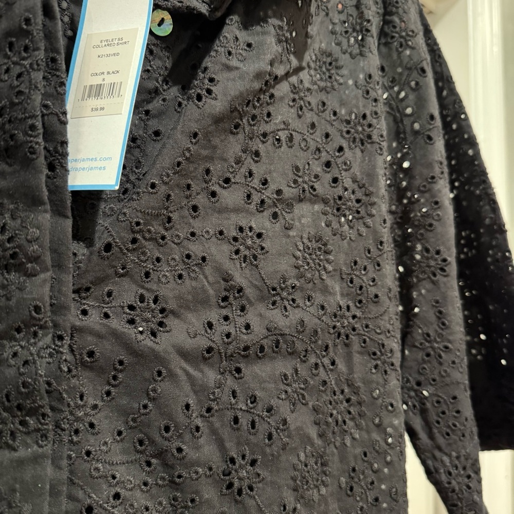 Draper James Black Eyelet Blouse NWT - Picture 3 of 10